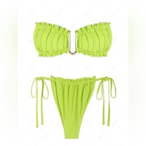 Zaful Green Bandeau Bikini Set with Ruched Details